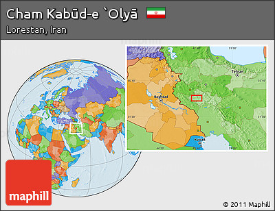 Political Location Map of Cham Kabūd-e `Olyā