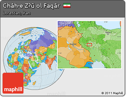 Political Location Map of Chāh-e Z̄ū Ol Faqār