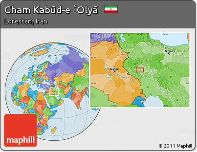 Political Location Map of Cham Kabūd-e `Olyā