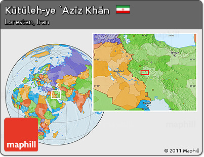 Political Location Map of Kūtūleh-ye `Azīz Khān
