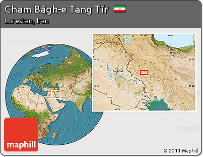 Satellite Location Map of Cham Bāgh-e Tang Tīr
