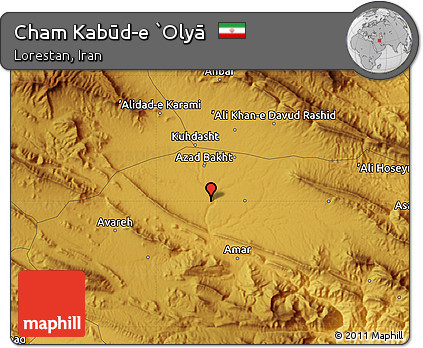 Physical Map of Cham Kabūd-e `Olyā