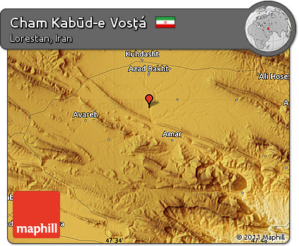 Physical Map of Cham Kabūd-e Vosţá