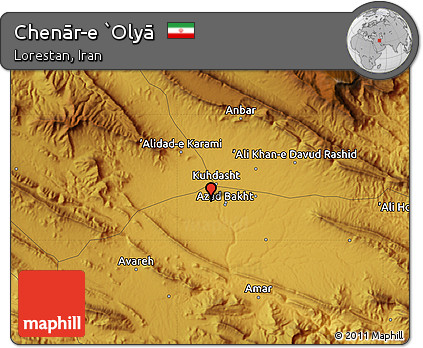 Physical Map of Chenār-e `Olyā