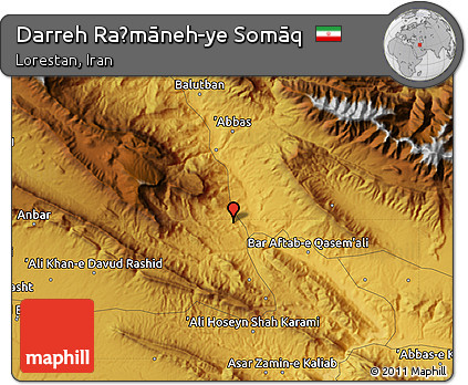 Physical Map of Darreh Raḩmāneh-ye Somāq