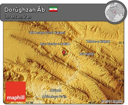 Physical Map of Dorūghzan Āb