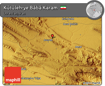 Physical Map of Kūtūleh-ye Bābā Karam