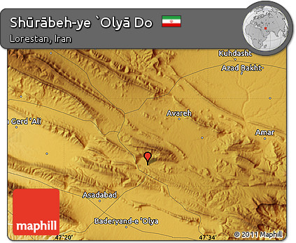 Physical Map of Shūrābeh-ye `Olyā Do