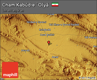 Physical Map of Cham Kabūd-e `Olyā