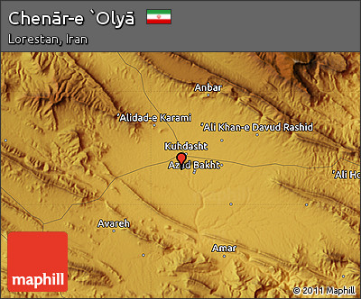 Physical Map of Chenār-e `Olyā