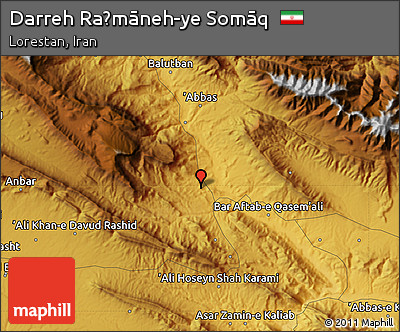 Physical Map of Darreh Raḩmāneh-ye Somāq