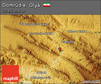 Physical Map of Domrūd-e `Olyā