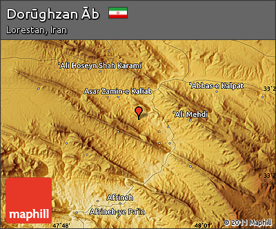 Physical Map of Dorūghzan Āb