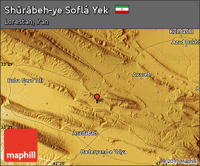 Physical Map of Shūrābeh-ye Soflá Yek
