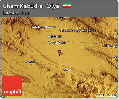 Physical Map of Cham Kabūd-e `Olyā