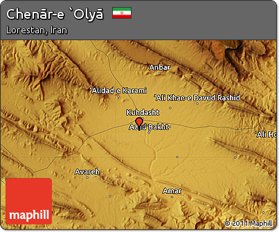 Physical Map of Chenār-e `Olyā