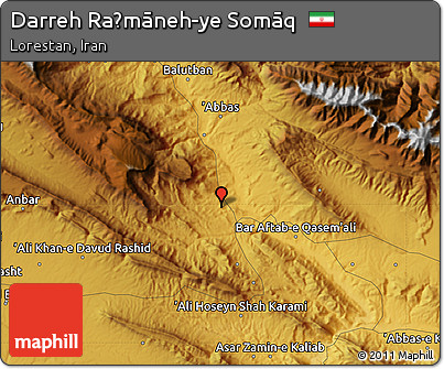 Physical Map of Darreh Raḩmāneh-ye Somāq