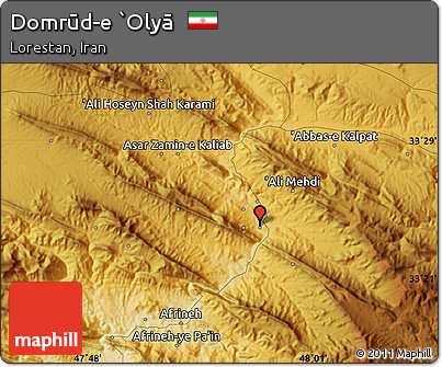Physical Map of Domrūd-e `Olyā
