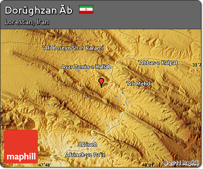 Physical Map of Dorūghzan Āb