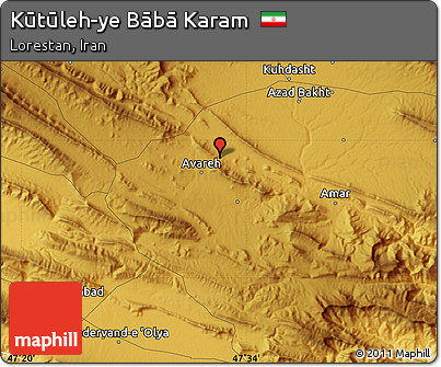 Physical Map of Kūtūleh-ye Bābā Karam
