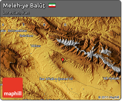 Physical Map of Meleh-ye Balūţ