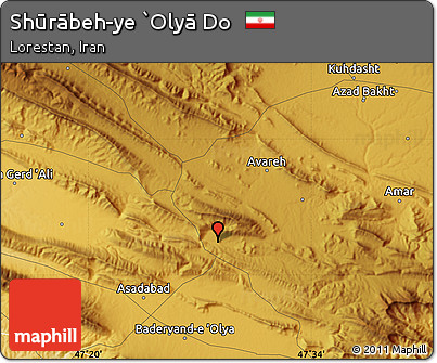 Physical Map of Shūrābeh-ye `Olyā Do