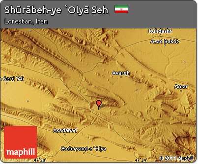 Physical Map of Shūrābeh-ye `Olyā Seh