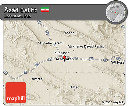 Shaded Relief Map of Āzād Bakht