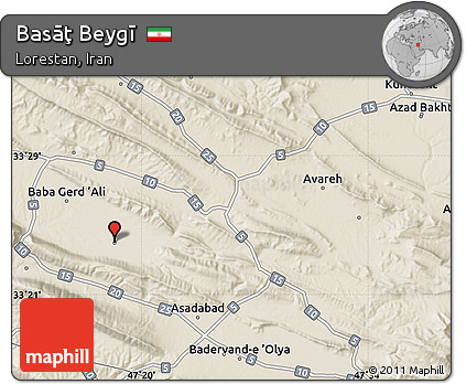 Shaded Relief Map of Basāţ Beygī