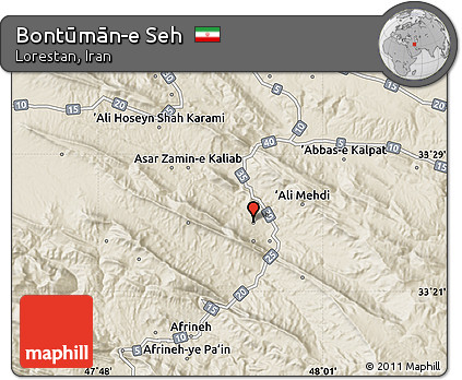 Shaded Relief Map of Bontūmān-e Seh
