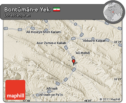 Shaded Relief Map of Bontūmān-e Yek