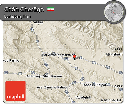 Shaded Relief Map of Chāh Cherāgh