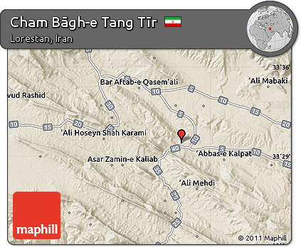 Shaded Relief Map of Cham Bāgh-e Tang Tīr