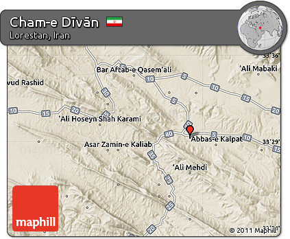 Shaded Relief Map of Cham-e Dīvān