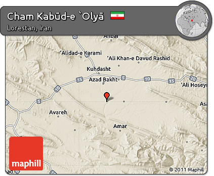 Shaded Relief Map of Cham Kabūd-e `Olyā