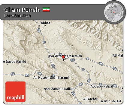Shaded Relief Map of Cham Pūneh
