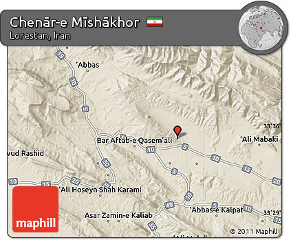 Shaded Relief Map of Chenār-e Mīshākhor