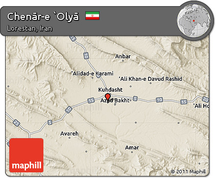 Shaded Relief Map of Chenār-e `Olyā