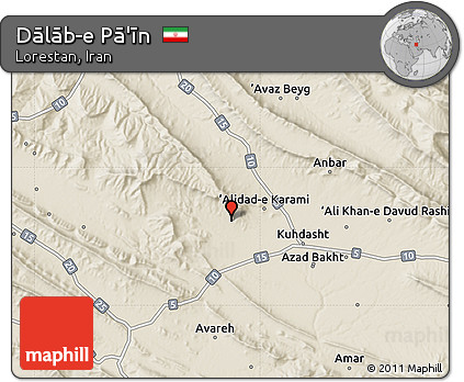 Shaded Relief Map of Dālāb-e Pā'īn