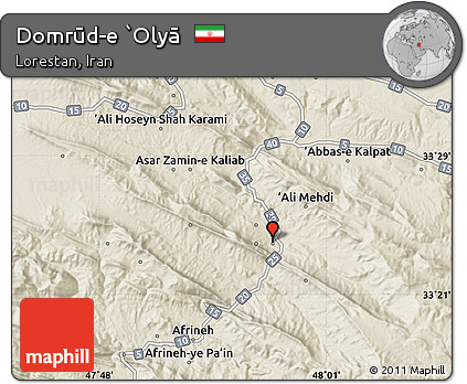 Shaded Relief Map of Domrūd-e `Olyā