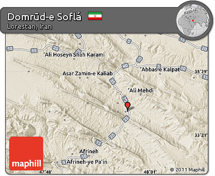 Shaded Relief Map of Domrūd-e Soflá