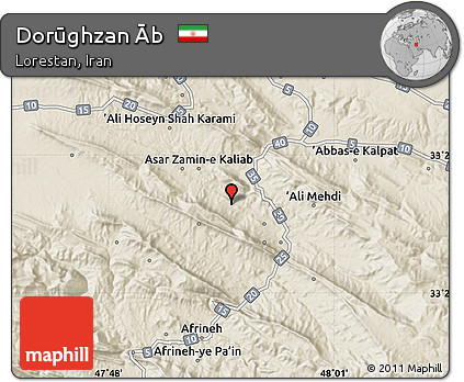 Shaded Relief Map of Dorūghzan Āb