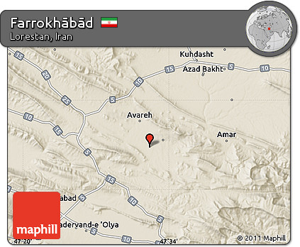 Shaded Relief Map of Farrokhābād