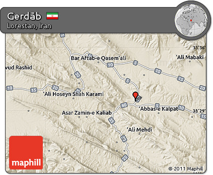 Shaded Relief Map of Gerdāb