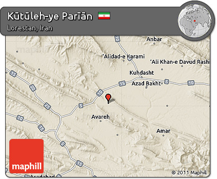 Shaded Relief Map of Kūtūleh-ye Parīān