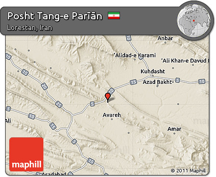 Shaded Relief Map of Posht Tang-e Parīān