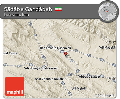 Shaded Relief Map of Sādāt-e Gandābeh