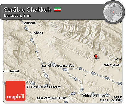 Shaded Relief Map of Sarāb-e Chekkeh
