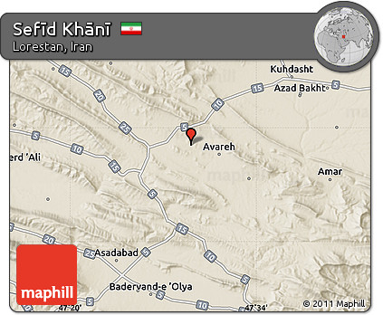 Shaded Relief Map of Sefīd Khānī