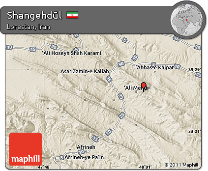 Shaded Relief Map of Shangehdūl